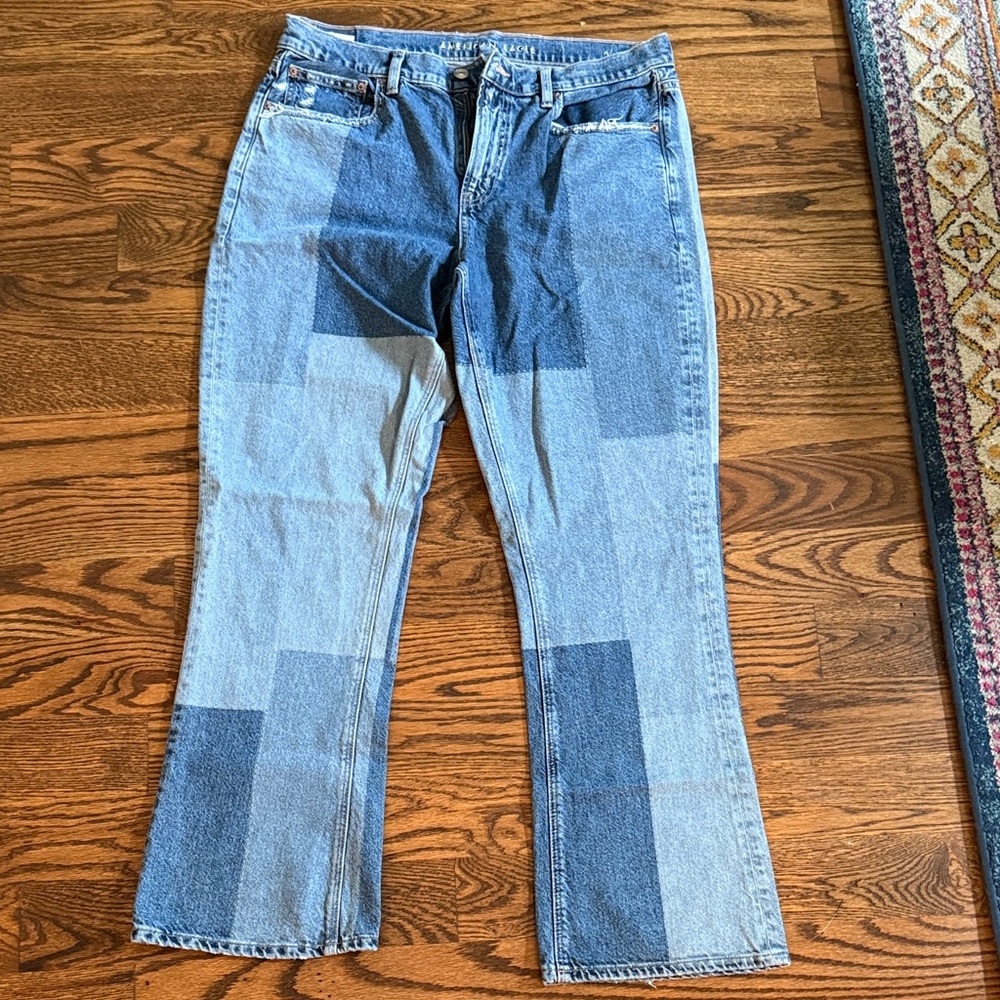 American Eagle Outfitters 90s Bootcut Blue Patchwork Jeans